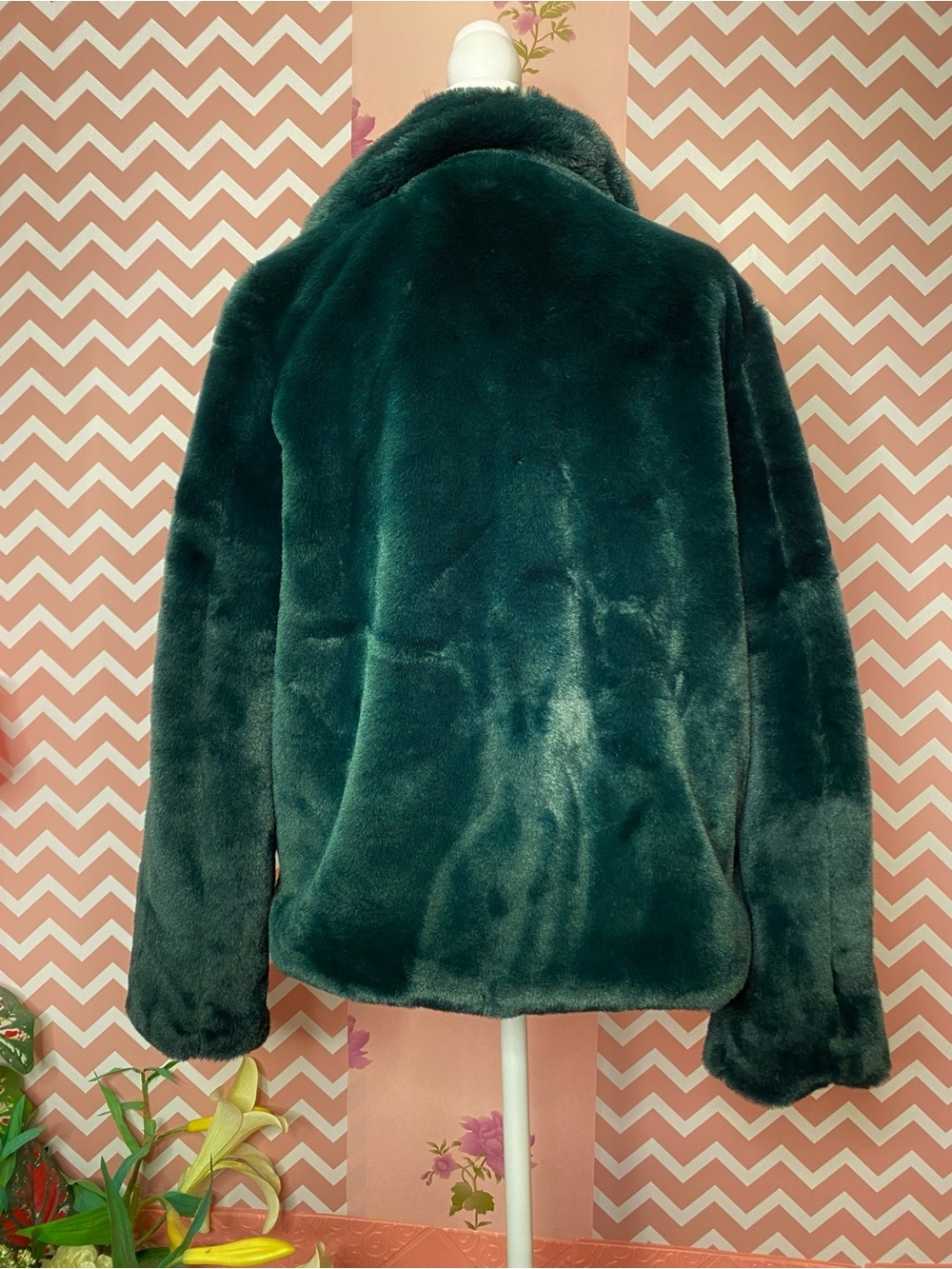 🌷Jou Jou🌷 Plush Faux Fur Dark Green Coat Jacket 🌷 NWOT - Picture 6 of 12